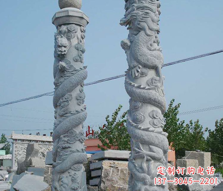 威海广场大理石盘龙柱景观石雕_1