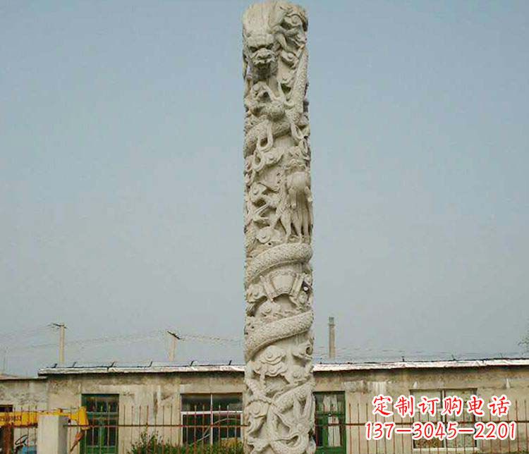 威海广场大理石盘龙柱景观石雕 (3)