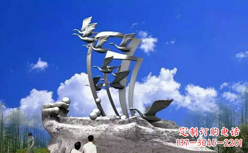 威海中领雕塑:大雁不锈钢雕塑,质感优雅