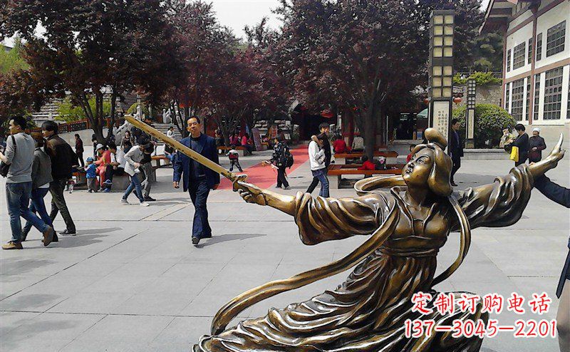 威海中领雕塑:美轮美奂的古代美女舞剑人物铜雕