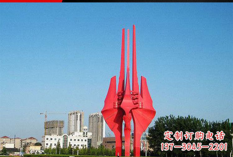威海中领雕塑红色不锈钢树叶雕塑