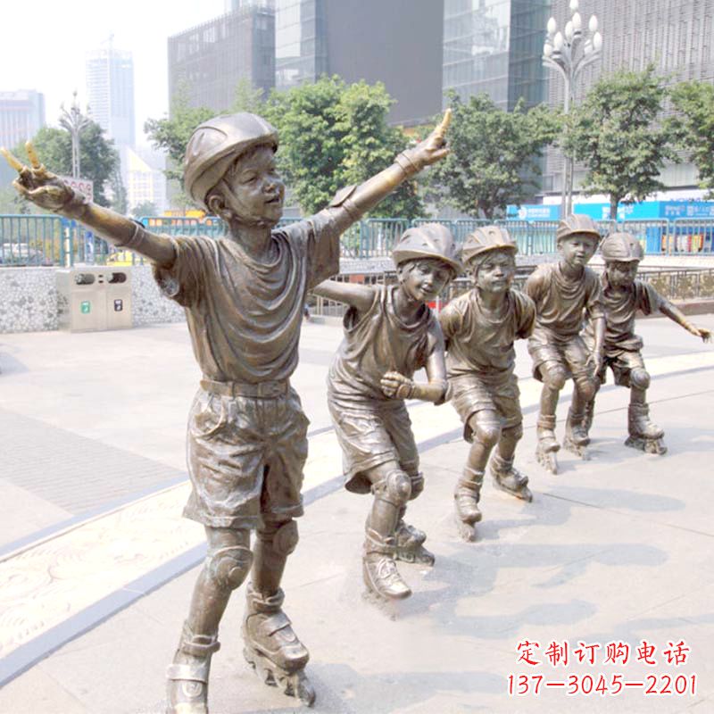 威海精致巧雕的滑旱冰小孩雕塑