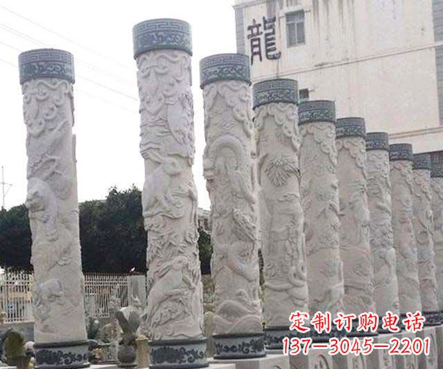 威海广场景观大理石12生肖龙柱石雕
