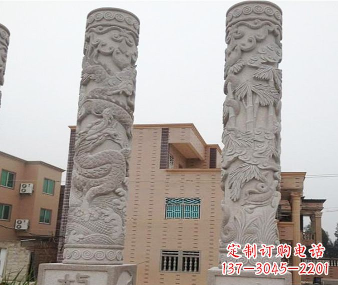威海广场景观大理石12生肖龙柱石雕 (2)