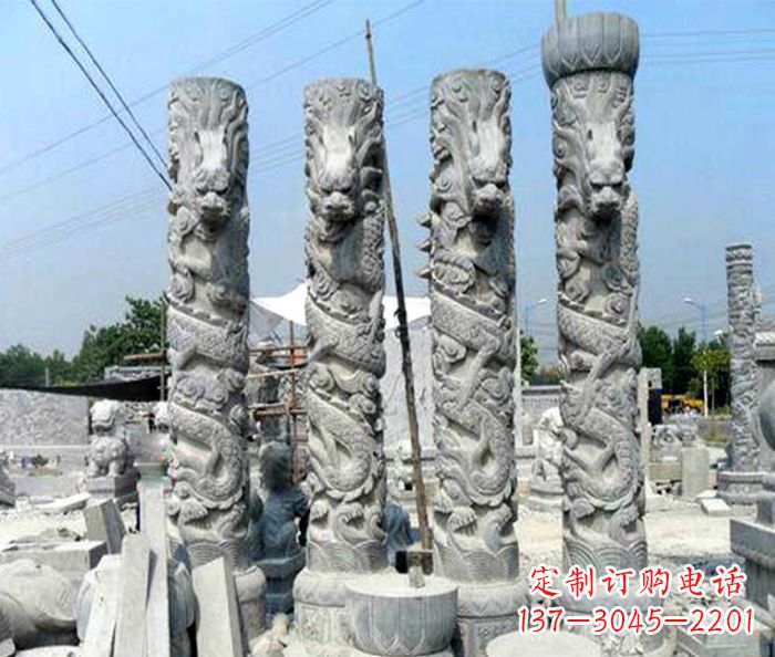 威海广场景观大理石龙柱石雕 (4)