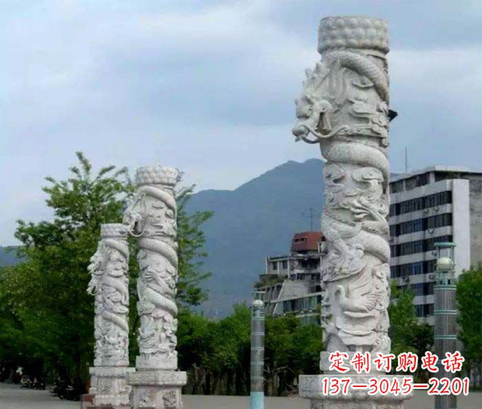 威海广场景观大理石龙柱石雕 (3)