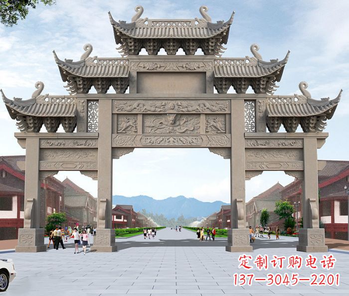 威海以大理石石雕装饰的精美牌楼雕塑