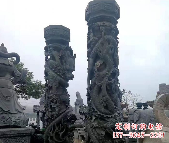 威海安静传承-中领雕塑广场景观仿古盘龙柱石雕
