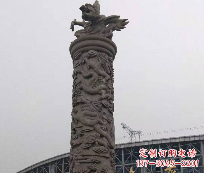 威海中领雕塑|仿古盘龙柱石雕