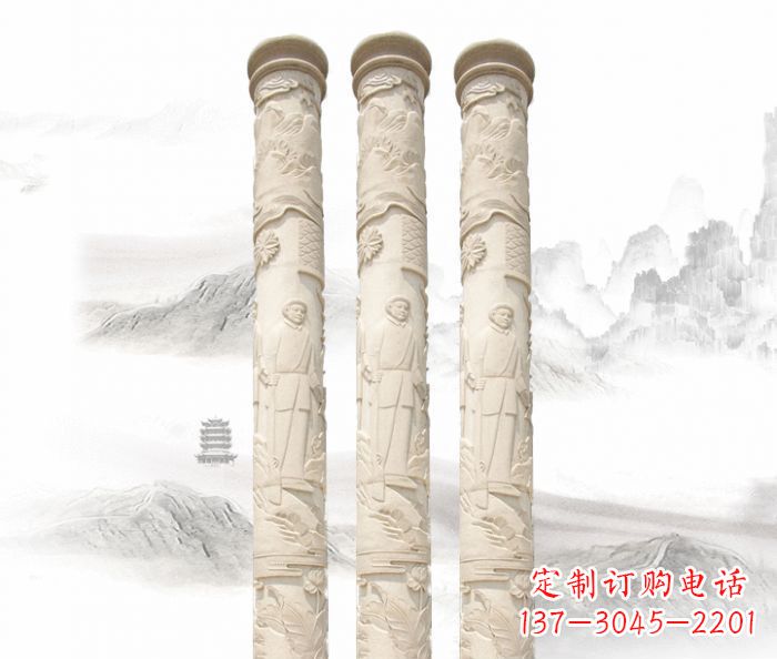 威海精致大气的汉白玉龙柱雕塑