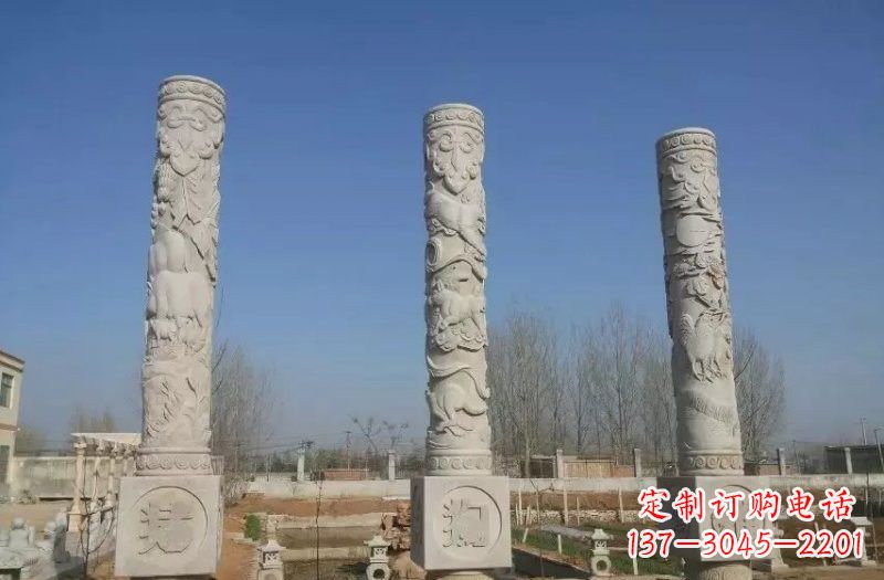 威海十二生肖文化柱石雕,展现传统文化风采
