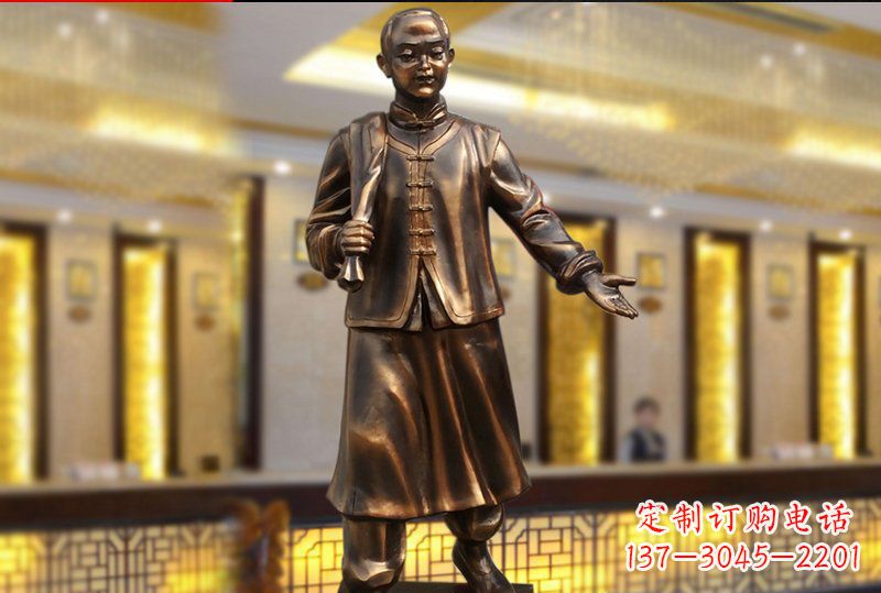 威海广场铜雕商场店小二人物雕塑