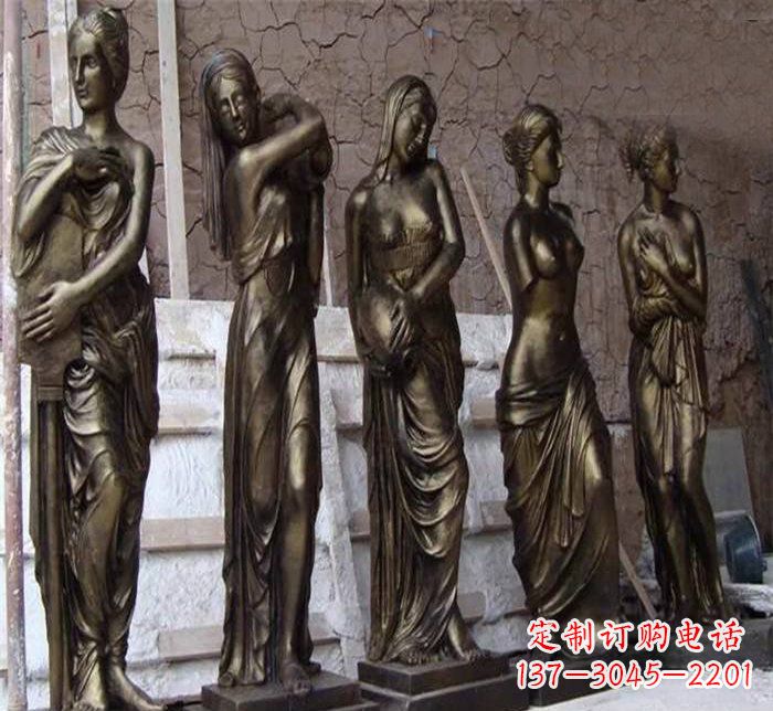 威海广场铜雕四方美女人物雕塑