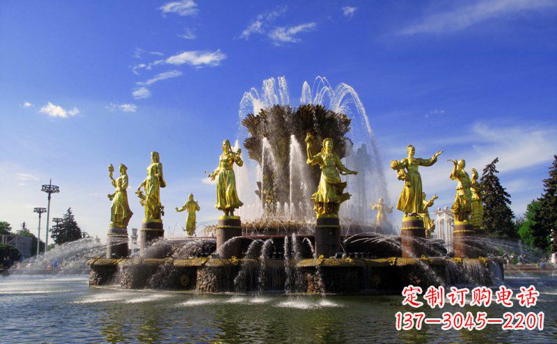 威海广场西方人物喷泉景观铜雕