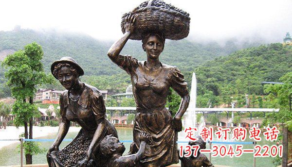威海广场摘葡萄人物丰收铜雕