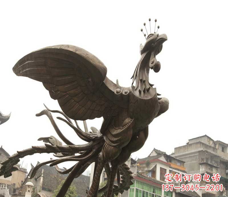 威海广场展翅的凤凰景观铜雕