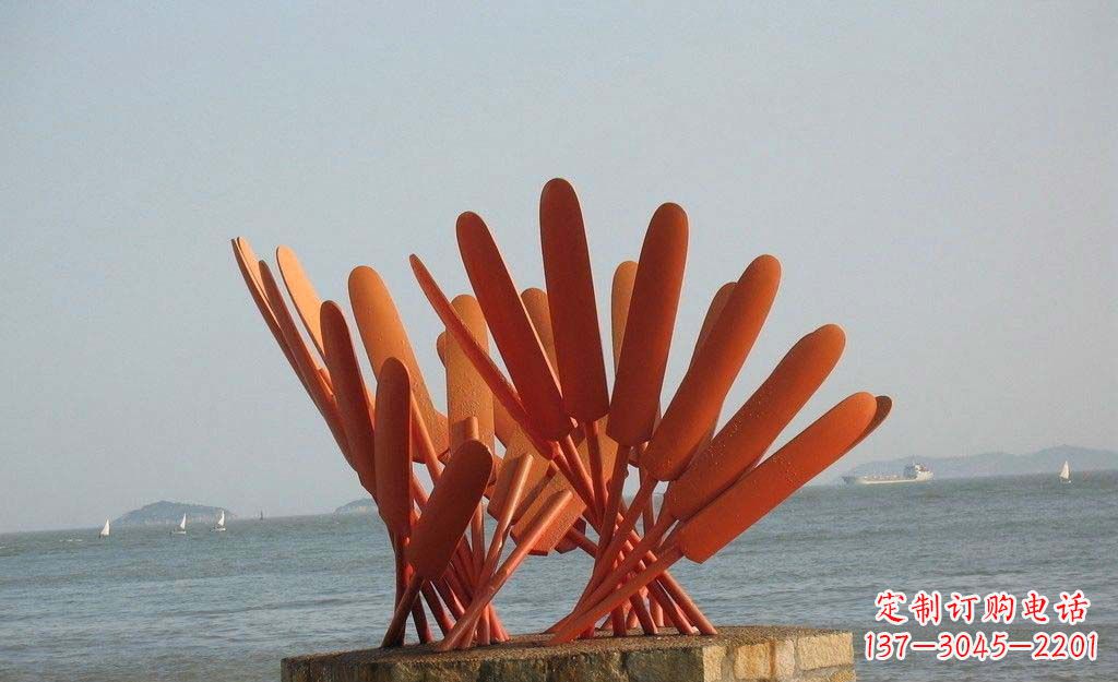 威海海边不锈钢抽象船桨雕塑