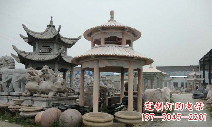 威海海景石雕凉亭——晚霞红圆顶石雕凉亭