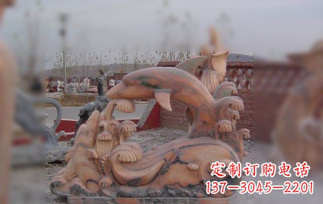 威海海豚海浪石雕,精美艺术品