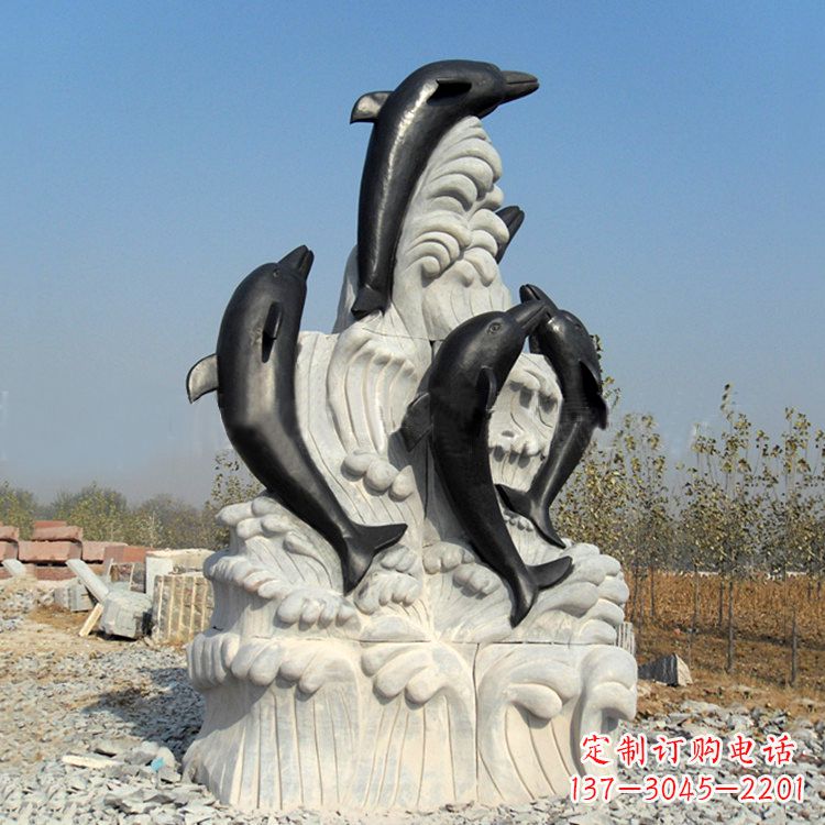 威海海豚石雕景观雕塑
