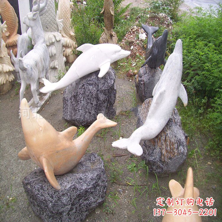威海海豚石雕塑,纯手工定制精美艺术品