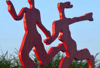威海中领雕塑-多彩情侣跑步雕塑