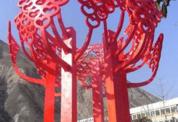 威海不锈钢心形树叶大树雕塑，展示爱与生命