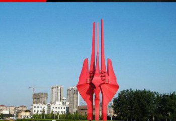 威海中领雕塑红色不锈钢树叶雕塑