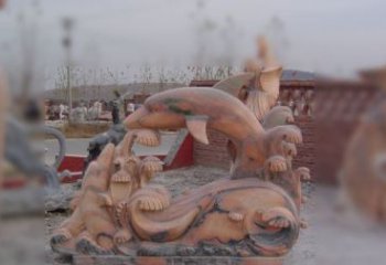 威海海豚海浪石雕，精美艺术品