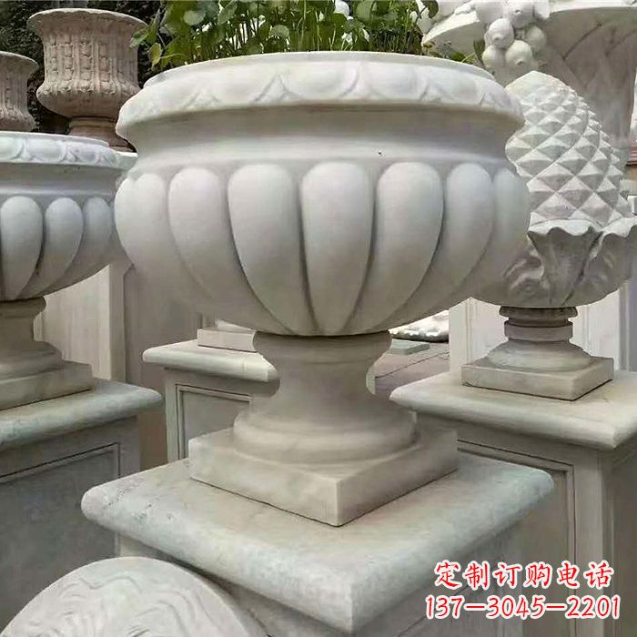 威海汉白玉城市园林花盆石雕