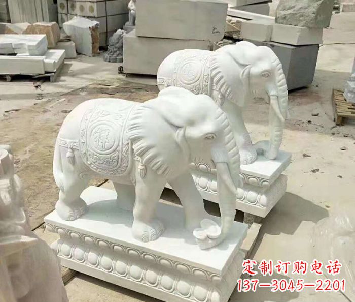 威海汉白玉大象招财动物石雕