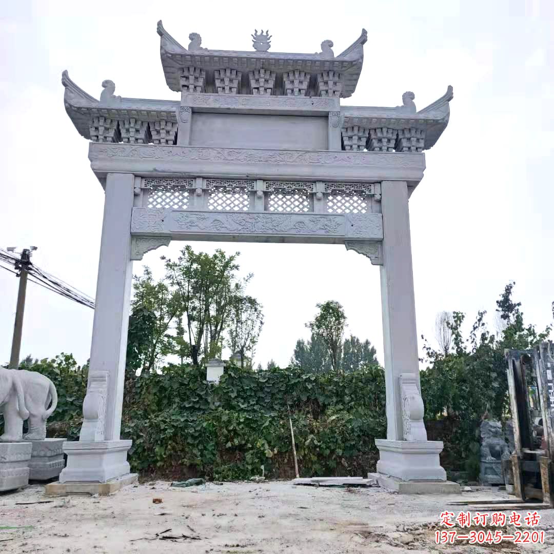 威海汉白玉精致的牌坊雕塑