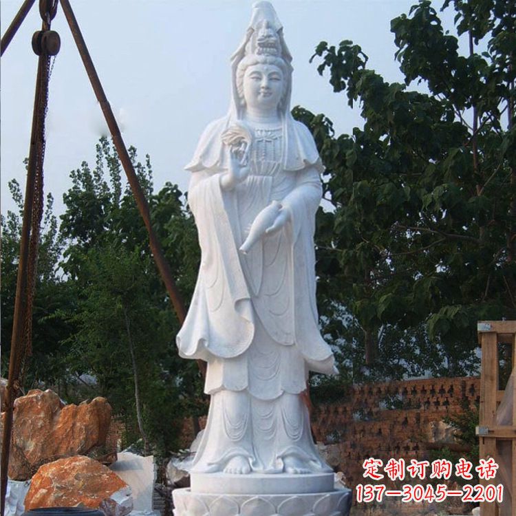威海汉白玉手工观音石雕