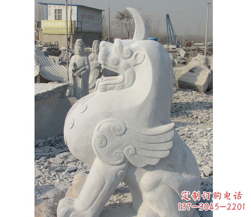 威海汉白玉独角兽石雕,精美细腻,魅力无穷