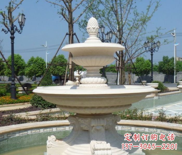 威海全新款白玉多层喷泉雕塑