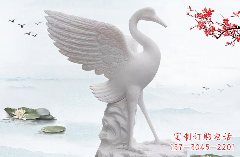 威海汉白玉公园动物仙鹤石雕