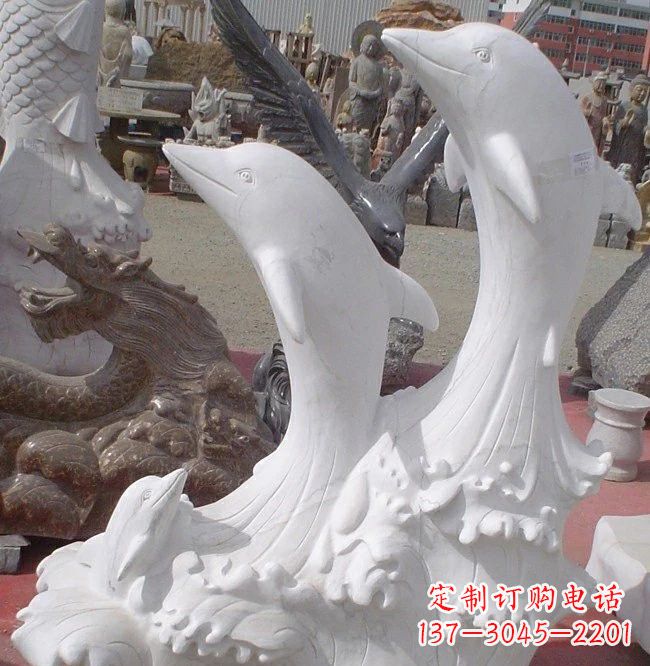威海海豚石雕，汉白玉精美雕塑