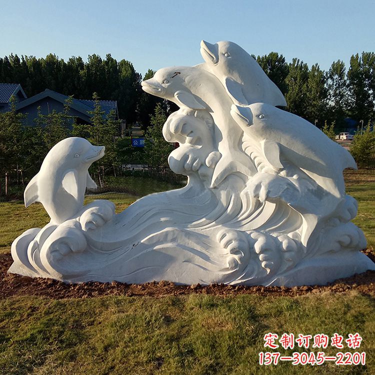 威海汉白玉海豚石雕-公园园林动物景观摆件