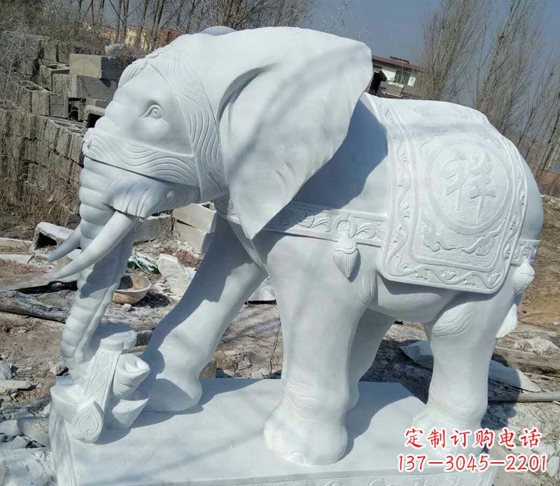 威海汉白玉制作的大象吉祥门口雕塑