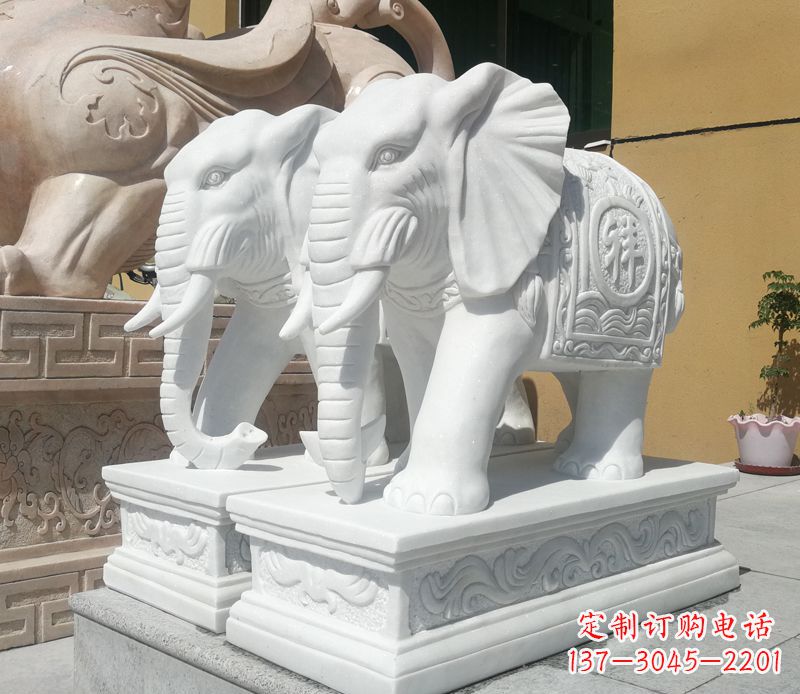 威海属于你的祝福——汉白玉吉祥如意门口招财大象雕塑