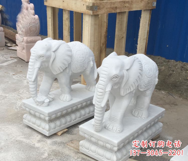 威海高端汉白玉吉祥如意大象门口招财雕塑