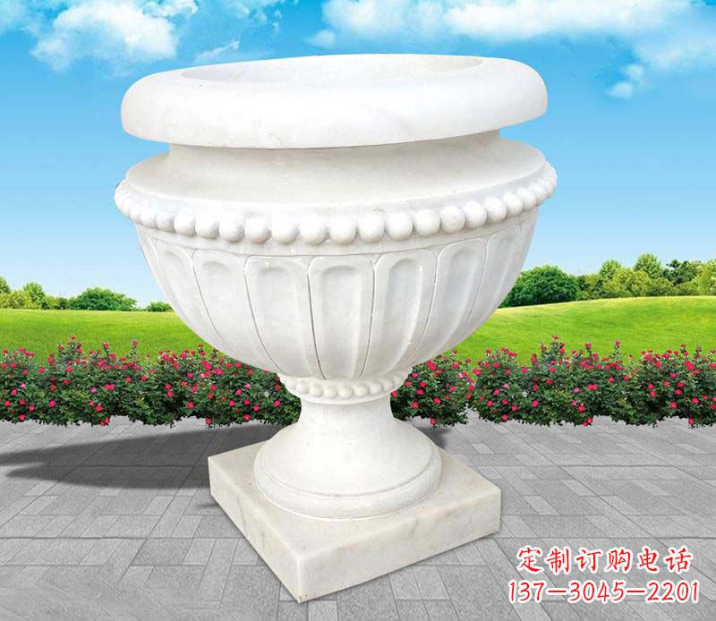 威海汉白玉景观花盆雕塑