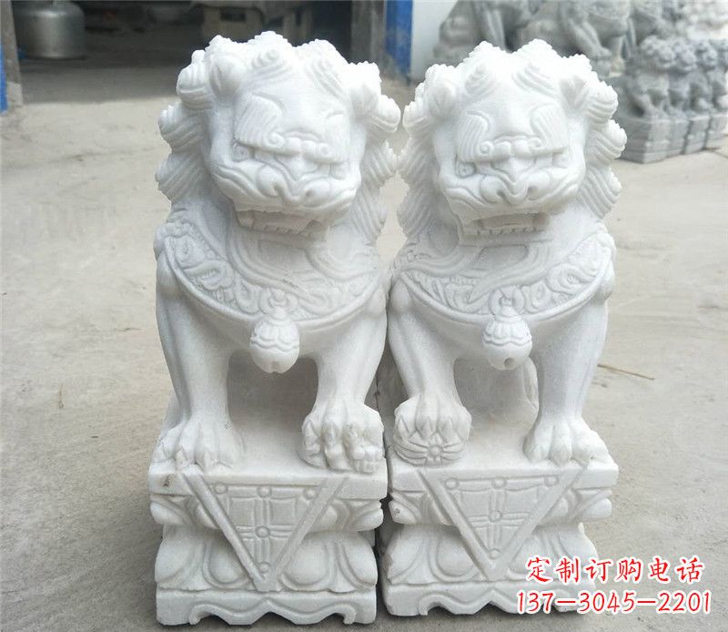 威海汉白玉酒店吉祥狮子门墩