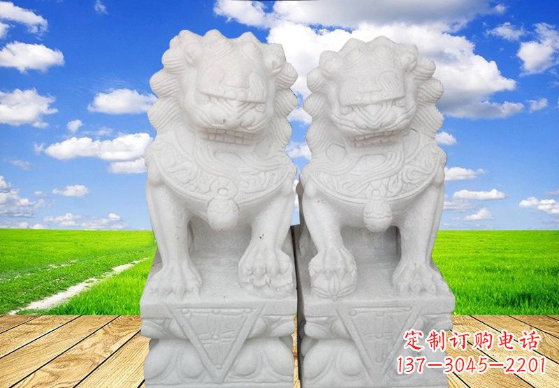 威海汉白玉看门狮子石雕