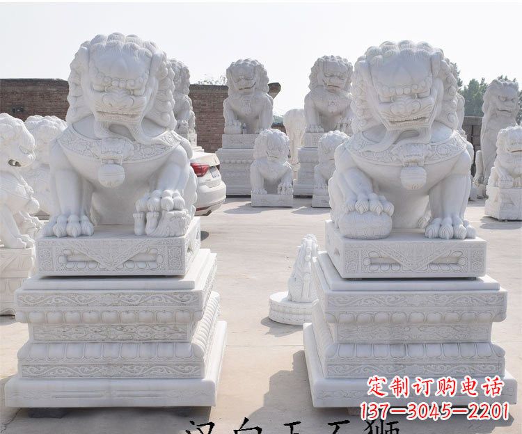 威海汉白玉看门石狮子