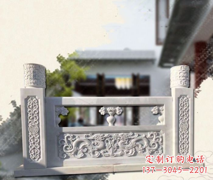 威海汉白玉龙石栏板雕塑