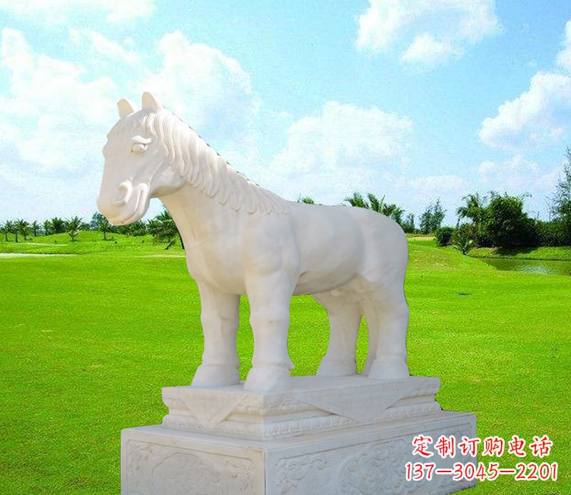 威海汉白玉马石精美动物雕塑