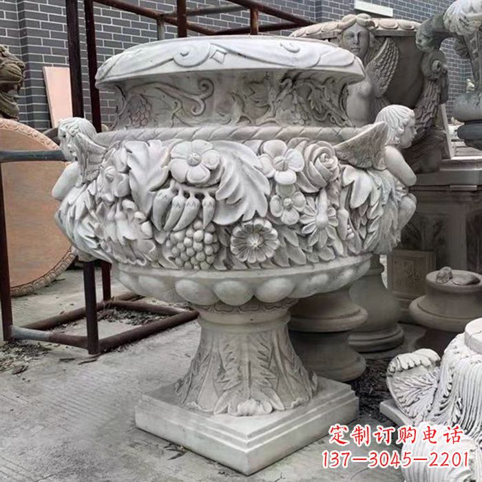 威海汉白玉欧式人物花盆石雕