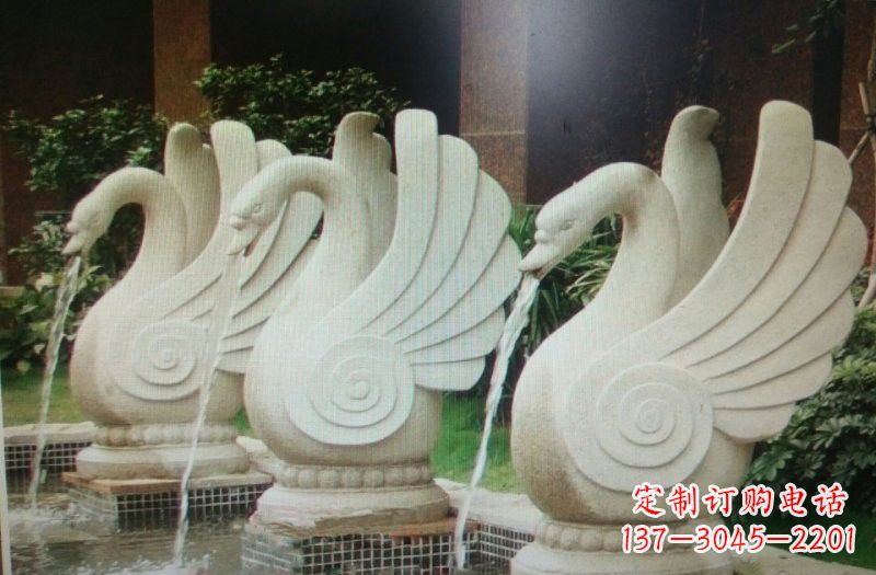 威海天鹅之美,汉白玉喷水天鹅石雕