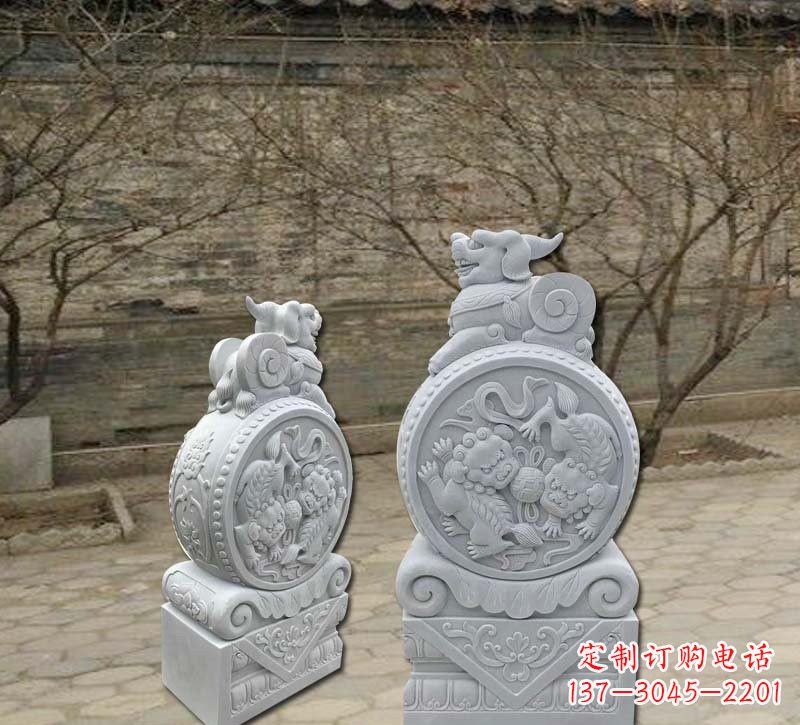 威海精美汉白玉貔貅门墩